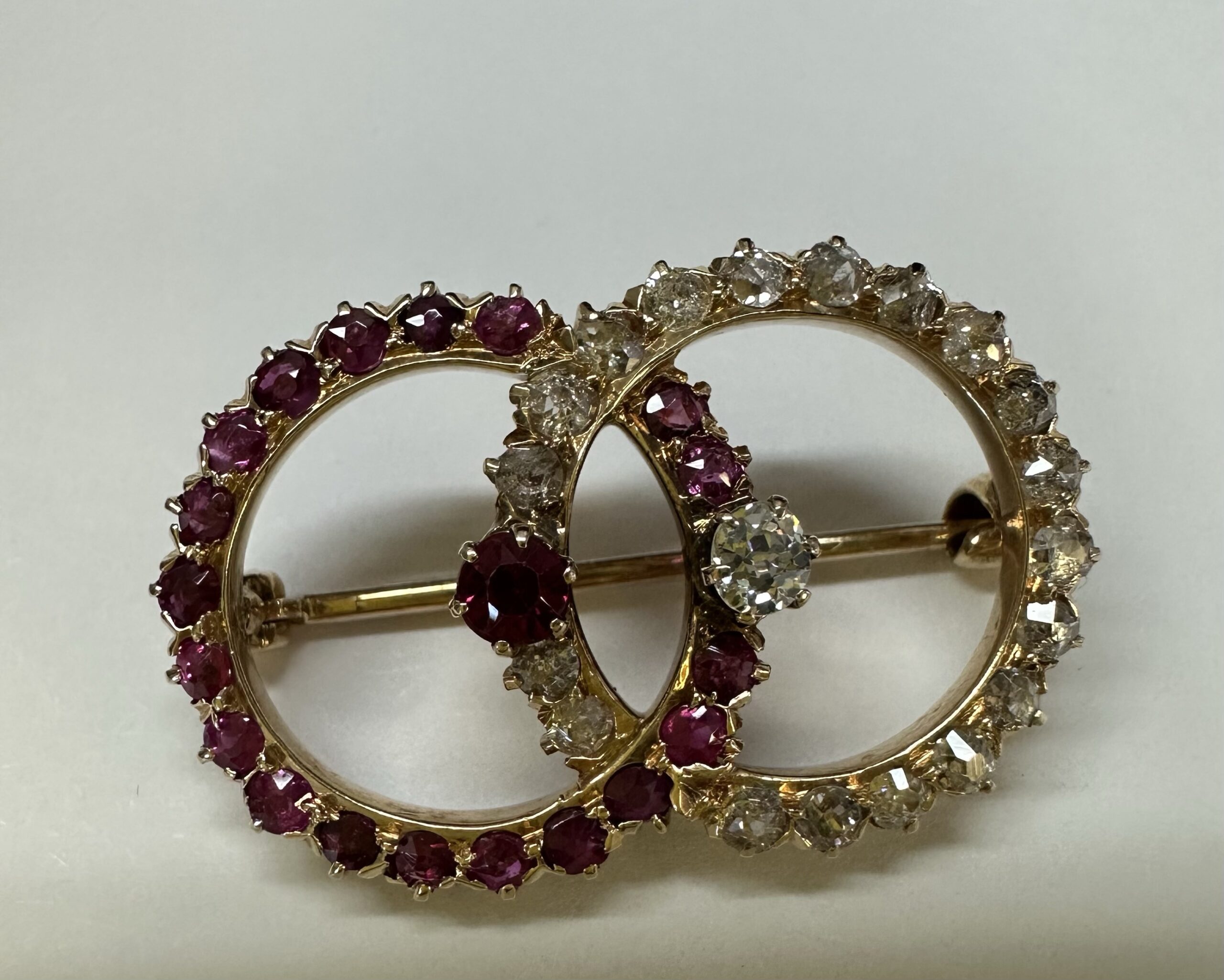 Antique Old Mine Cut Diamond & Ruby Open Double Circle Brooch – Exeter  Jewelers